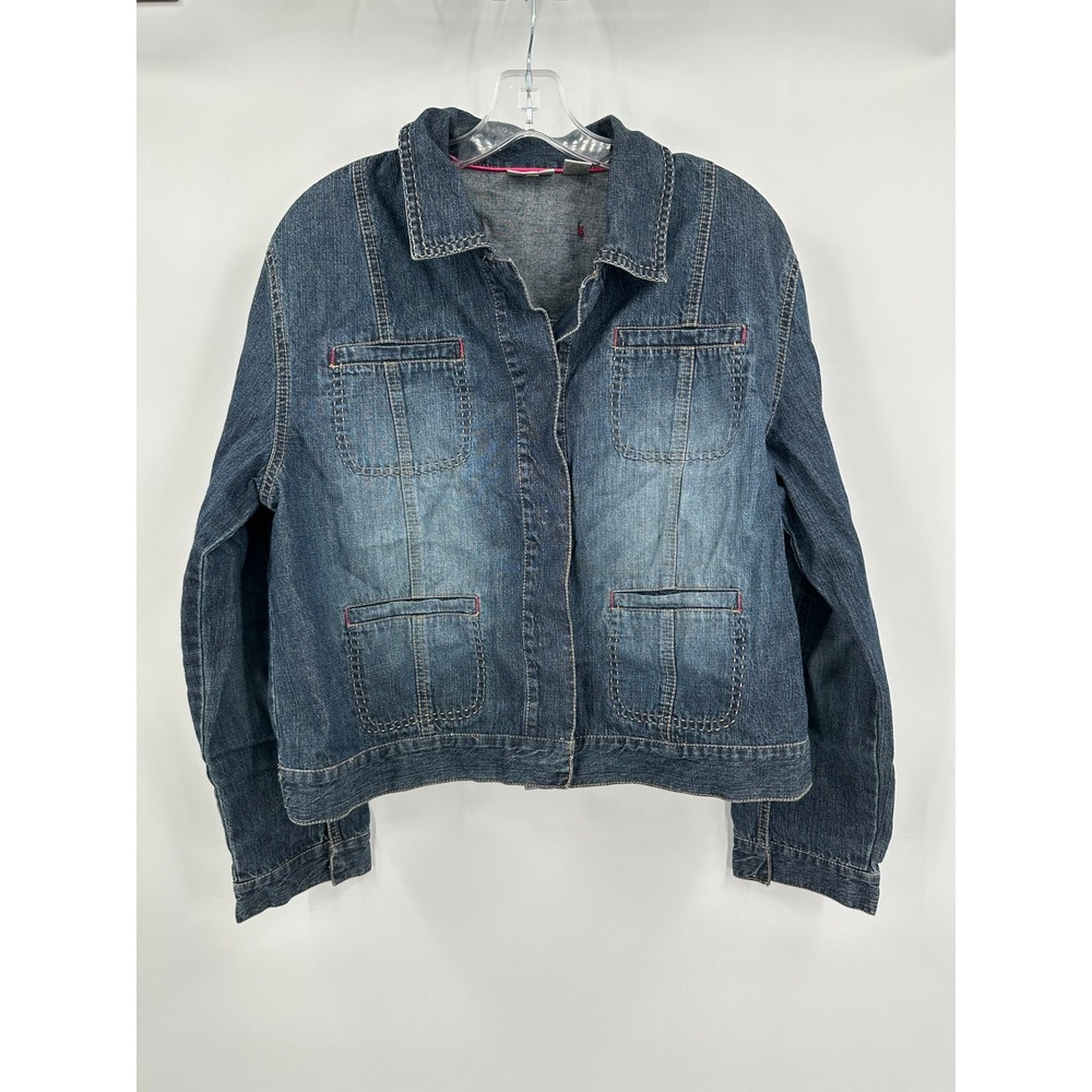 Chicos Womens Denim Jacket Size 2 US L Casual Classic Americana Utility Cotton